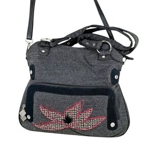 JAK'S Women's Charcoal Grey Crossbody Messenger Fabric Canvas Bag Shoulder Purse